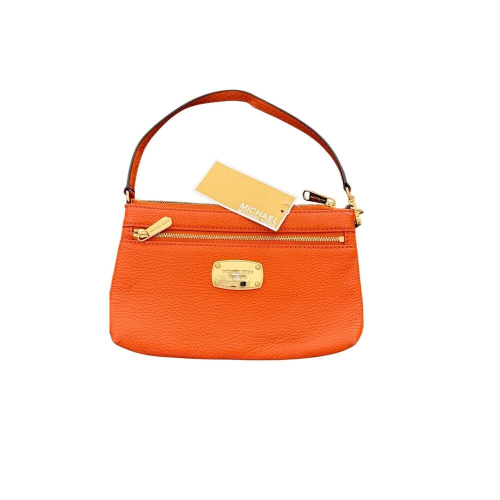 Michael Kors Jet Set Large Pebbled Leather Wristlet - Tangerine Orange